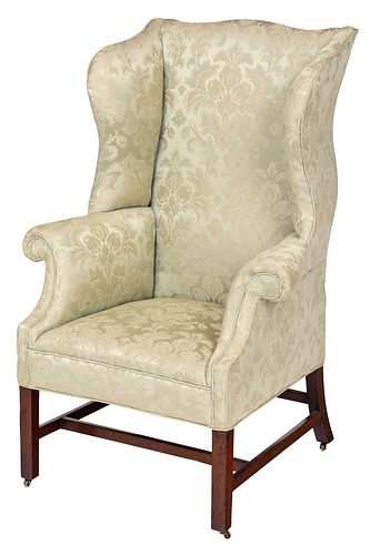 Chippendale Mahogany Silk Upholstered Easy Chair