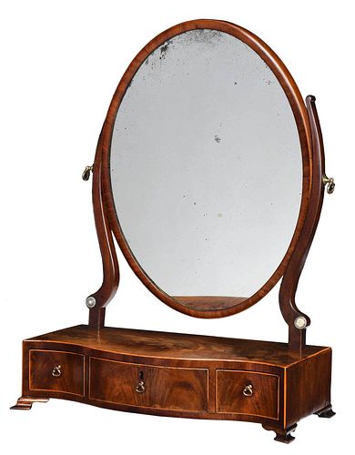George III Inlaid Figured Mahogany Shaving Mirror