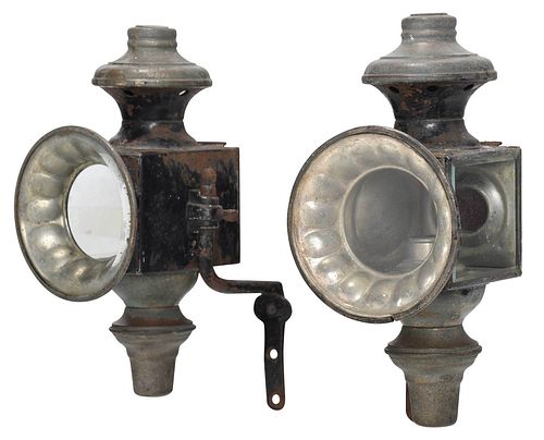 Pair of Metal Carriage Lanterns with Original Brackets