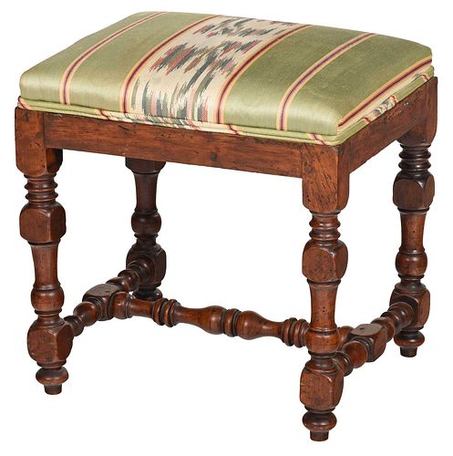 French Baroque Upholstered Walnut Footstool