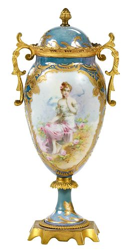 Gilt Metal Mounted Sevres Style Porcelain Vase