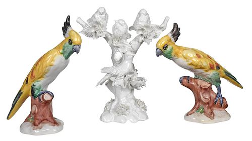 Pair of Cockatoos and Blanc de Chine Bird Figural Group