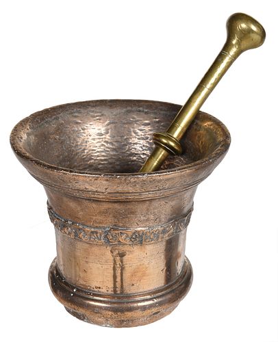 Large Early Brass Mortar and Pestle