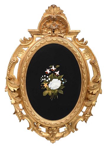 Italian Pietra Dura Plaque in Giltwood Frame