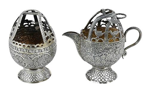 Ornate Persian Silver Creamer and Sugar
