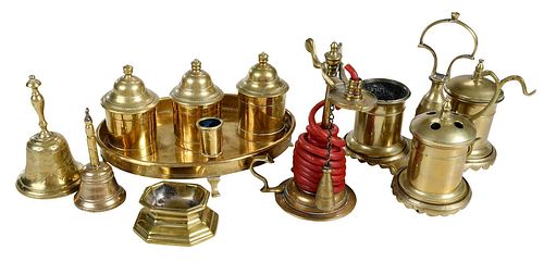 Group of Six Early Brass Desk Objects 