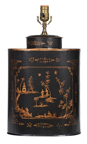 Tole Tea Canister Lamp in the Chinese Taste