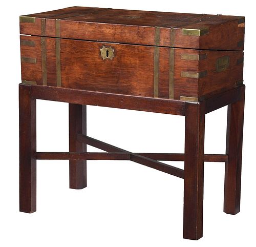Georgian Rosewood and Brass Banded Lap Desk on Stand