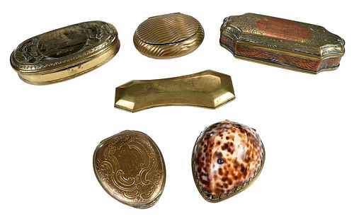 Group of Six Brass Tobacco Boxes