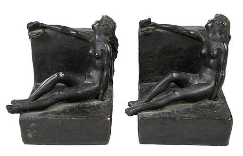 Pair of Art Nouveau Bronze Figural Bookends