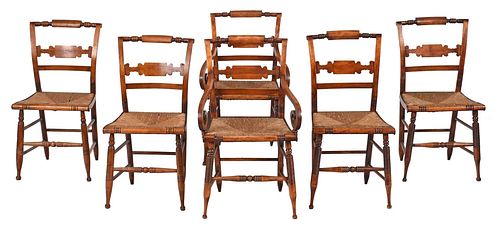 Set of Six American Classical Rush Seat Dining Chairs