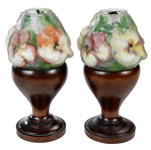 Pair of Pairpoint Hand Painted Glass Puffy Lamps
