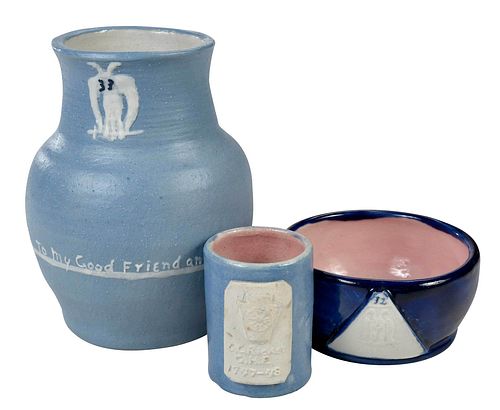 Three Pieces of Pisgah Forest Masonic Pottery