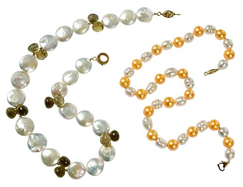 Two 18kt. Pearl Necklaces 