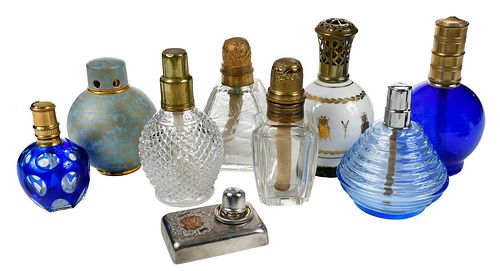Eight Glass and Silver Plate Perfume Burners
