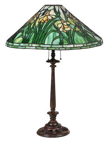 Arts and Crafts Stained Leaded Glass "Daffodil" Lamp