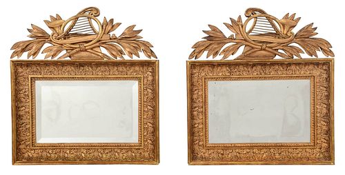 Fine and Rare Pair Neoclassical Carved Giltwood Mirrors