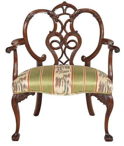 Unusual Baroque Carved Mahogany Open Armchair