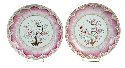 Pair of Chinese Export Lotus Plates