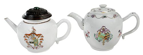 Two Chinese Export Armorial Porcelain Teapots