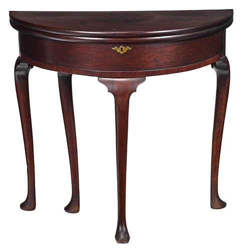 Queen Anne Figured Mahogany Demilune Games Table