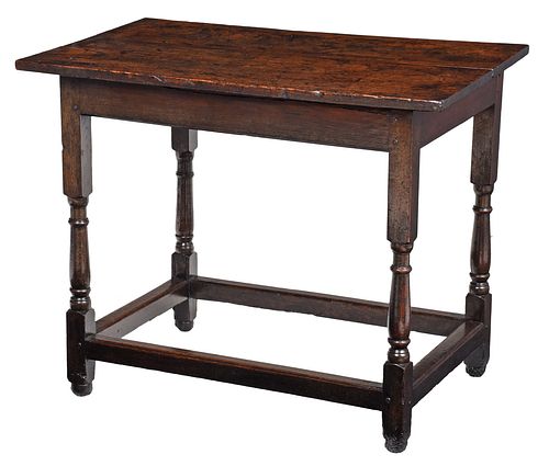 Early English Oak and Walnut Stretcher Base Table