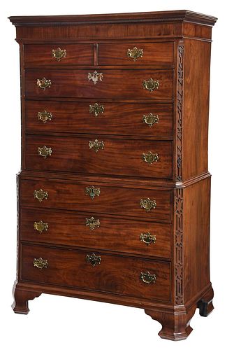 Chippendale Mahogany Blind Fretwork Chest on Chest