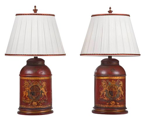 Pair of Tole Tea Canisters, Mounted as Lamps
