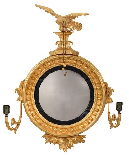Labeled Classical Giltwood Figural Convex Mirror