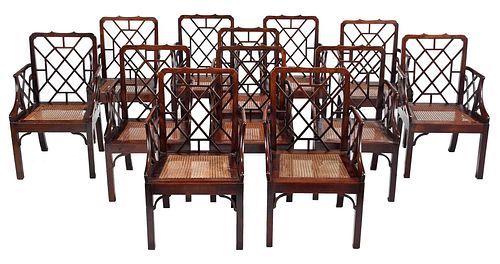 Rare Set of 12 Chippendale Mahogany Cockpen Armchairs