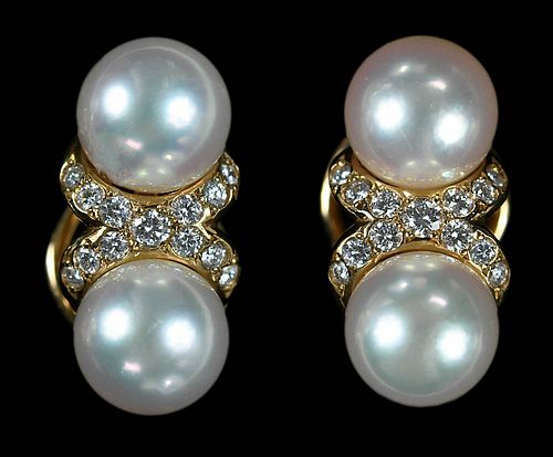 Mikimoto 18kt. Pearl and Diamond Earrings 