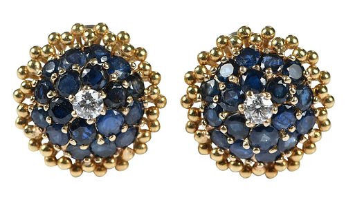 Gold Sapphire and Diamond Earrings 