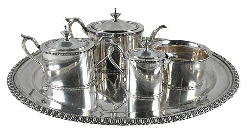 Four Piece American Coin Silver Tea Service and Tray