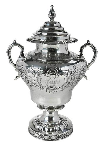 Large New York Coin Silver Covered Urn