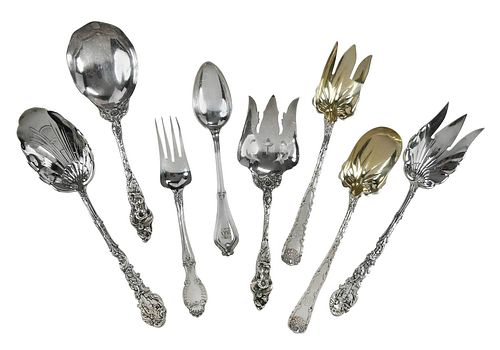 Eight Sterling Serving Pieces, Some Tiffany