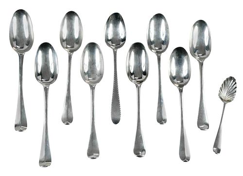 Ten George II English Silver Spoons