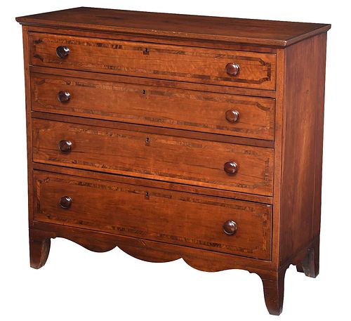 Southern Figured Cherry Banded Inlaid Four Drawer Chest