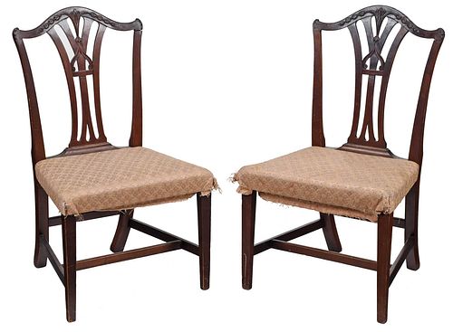 Rare Pair Historic Virginia Carved Mahogany Side Chairs