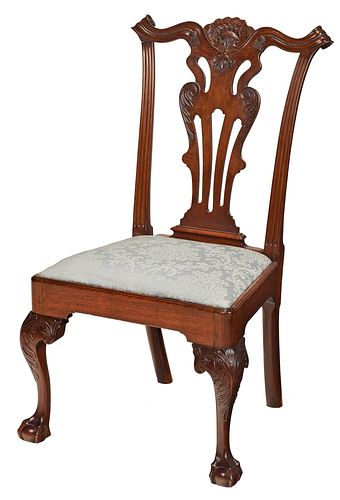 Fine Chippendale Carved Walnut Tassel Back Side Chair