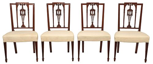 Set Four New York Federal Carved Mahogany Dining Chairs