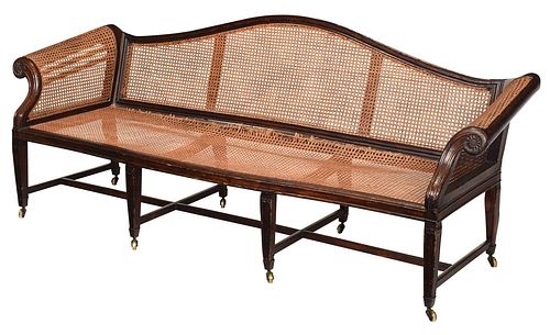 Chinese Export Carved and Caned Sofa or Settee