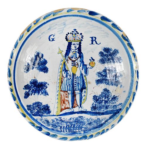 English Delftware 'King George' Royal Portrait Charger