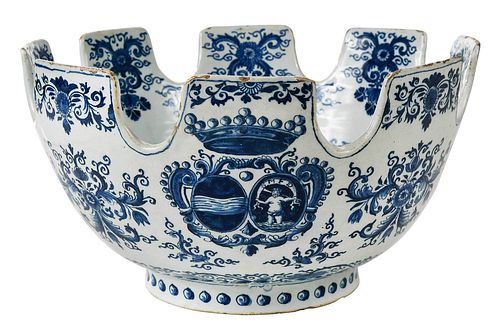 Dutch Delftware Blue and White Armorial Monteith
