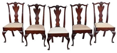Set of Five Pennsylvania Chippendale Walnut Side Chairs