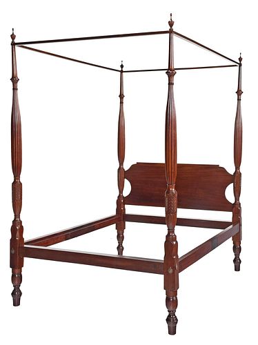 Federal Carved Mahogany Four Poster Canopy Bedstead