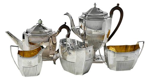George III English Silver Five Piece Tea Service