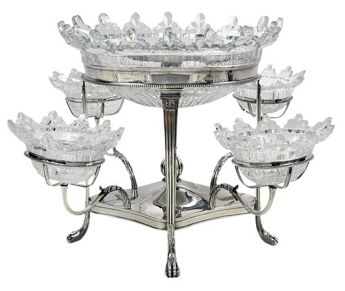 George III English Silver and Cut Glass Epergne