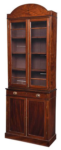 Regency Inlaid Mahogany Bookcase Cabinet