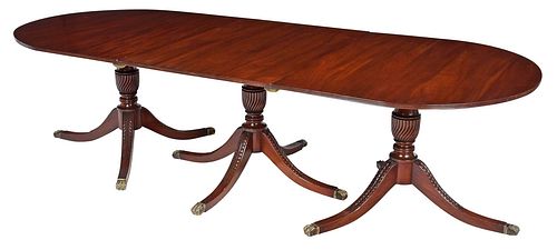 George III Style Carved Three Pedestal Dining Table