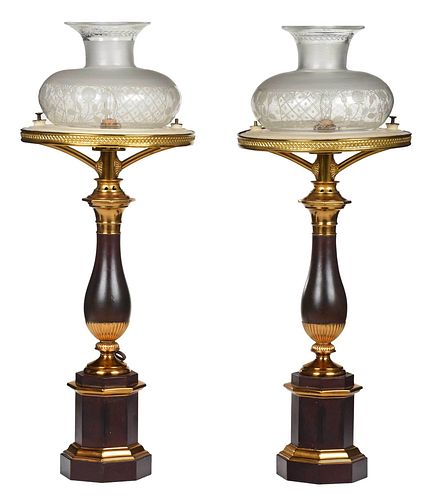 Pair of French Aubergine Tole Sinumbra Lamps